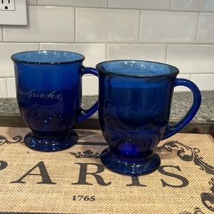Starbucks Etched Cobalt Blue Pedestal Mug Set